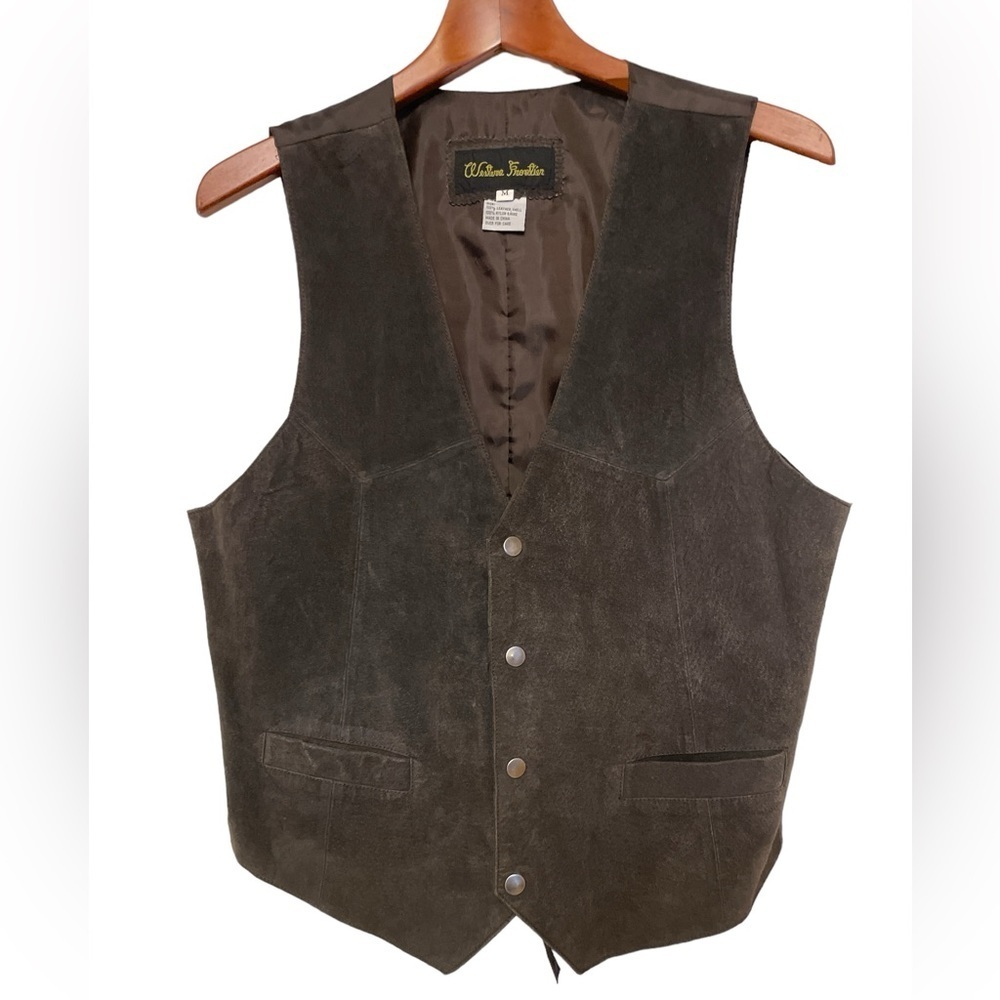Westeria Frontier, Gray Leather Vest with adjustable strap, Size M